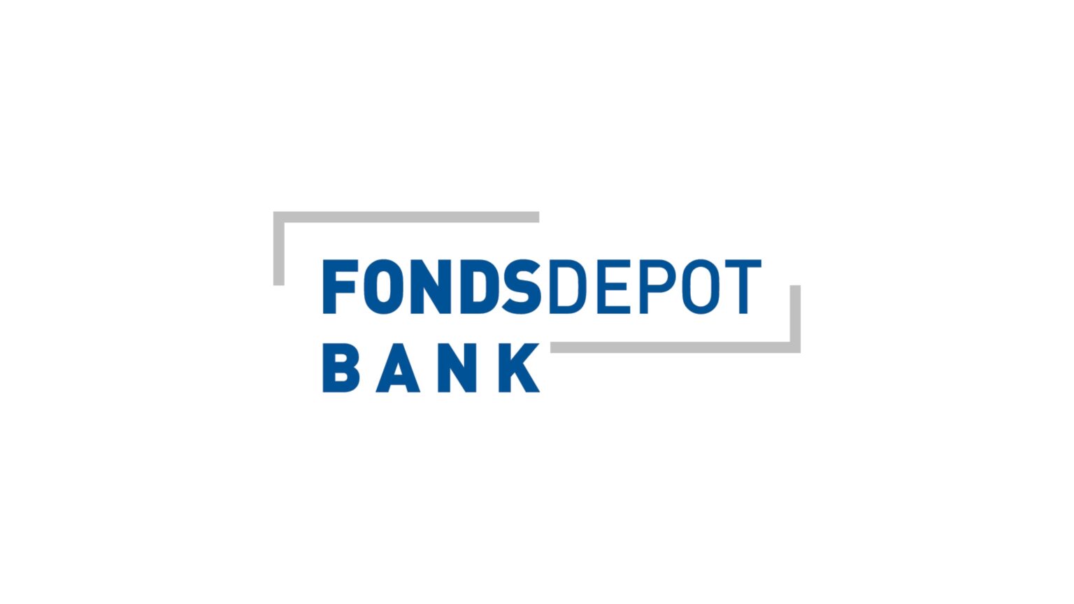 Logo der Fondsdepot Bank mit blauem Schriftzug und grauen Rahmenlinien auf weißem Hintergrund.