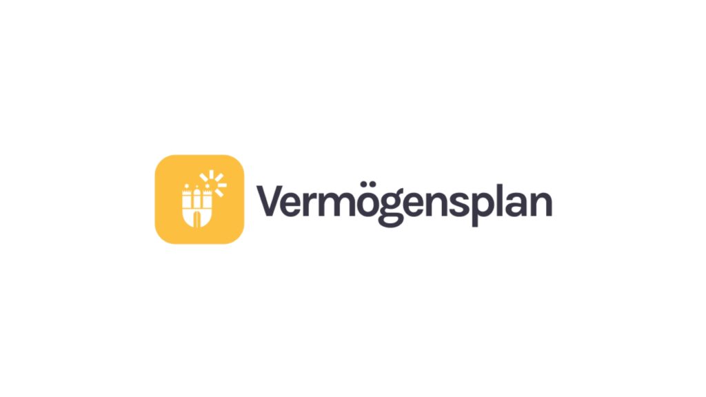 Logo mit gelbem abgerundeten Quadrat-Icon links und dem Schriftzug „Vermögensplan“ auf weißem Hintergrund.
